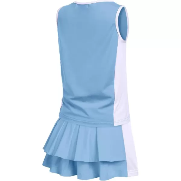 Zaclotre Girls Tennis Golf Dress Outfit Sleeveless Tank Top and Skorts Sets Sport Skirt with ShortsLight Blue