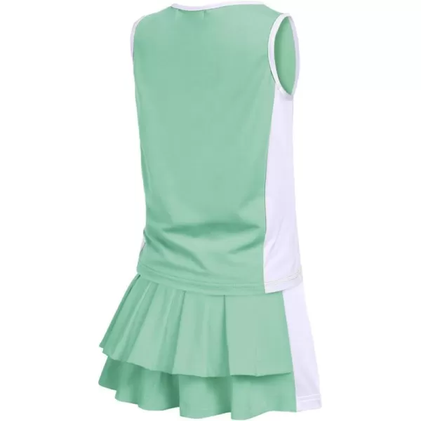 Zaclotre Girls Tennis Golf Dress Outfit Sleeveless Tank Top and Skorts Sets Sport Skirt with ShortsLight Green