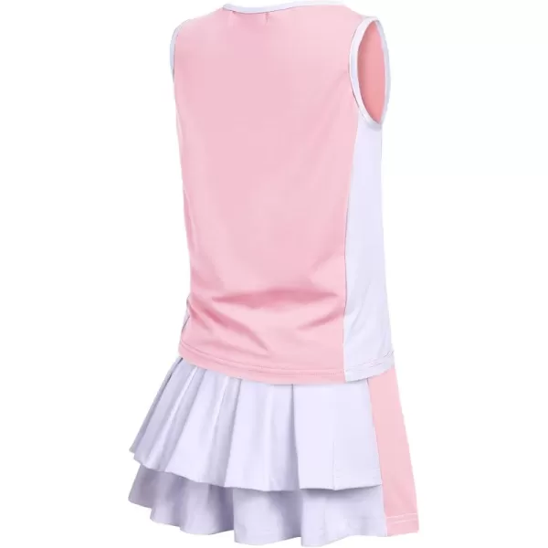 Zaclotre Girls Tennis Golf Dress Outfit Sleeveless Tank Top and Skorts Sets Sport Skirt with ShortsLight Pink