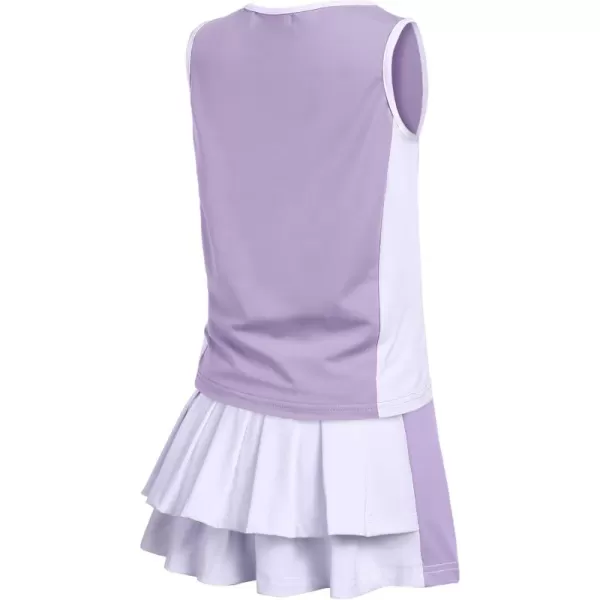 Zaclotre Girls Tennis Golf Dress Outfit Sleeveless Tank Top and Skorts Sets Sport Skirt with ShortsLight Purple