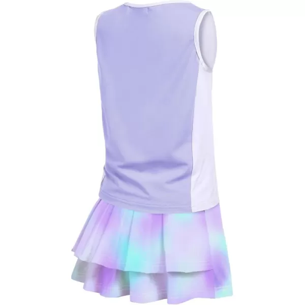 Zaclotre Girls Tennis Golf Dress Outfit Sleeveless Tank Top and Skorts Sets Sport Skirt with ShortsTie Dye 1