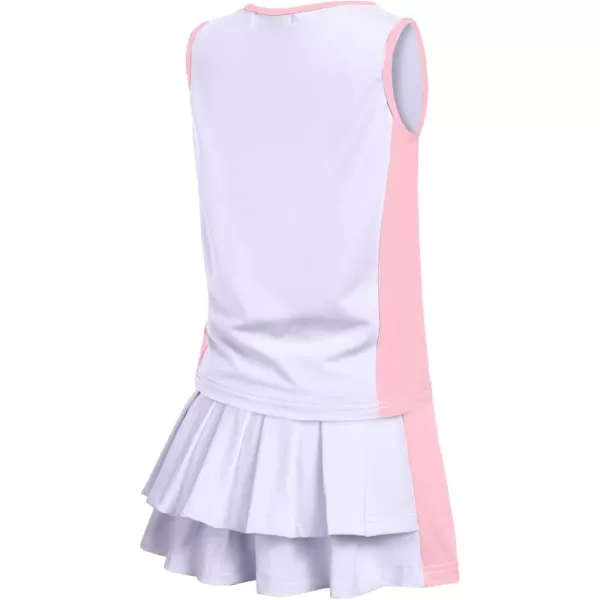 Zaclotre Girls Tennis Golf Dress Outfit Sleeveless Tank Top and Skorts Sets Sport Skirt with ShortsWhitepink