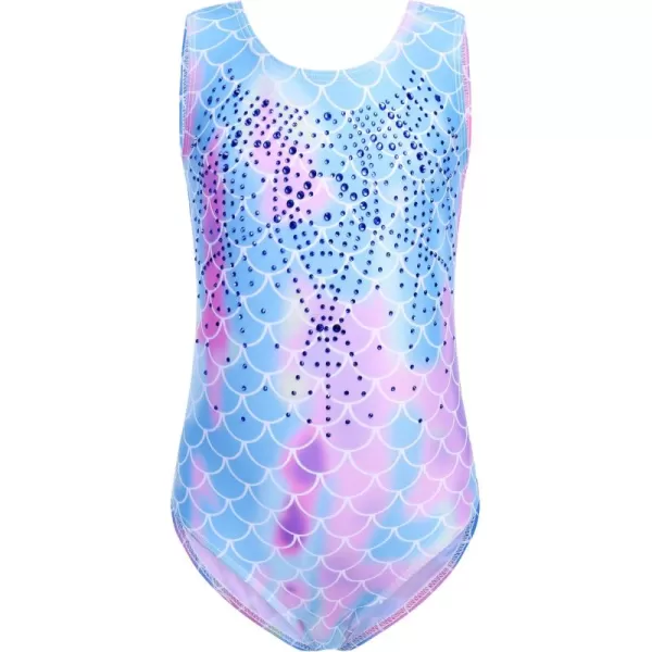 Zaclotre Gymnastics Leotards for Girls with Shorts Rainbow Star Leopard Toddler Kids Sparkly Dance Outfits BiketardBlue Pink Mermaid