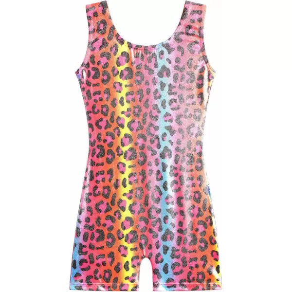 Zaclotre Gymnastics Leotards for Girls with Shorts Rainbow Star Leopard Toddler Kids Sparkly Dance Outfits BiketardRainbow Leopard