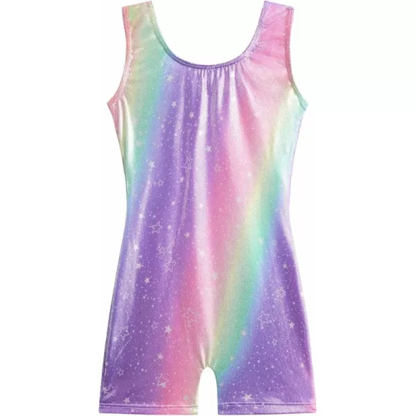 Zaclotre Gymnastics Leotards for Girls with Shorts Rainbow Star Leopard Toddler Kids Sparkly Dance Outfits BiketardRainbow Star
