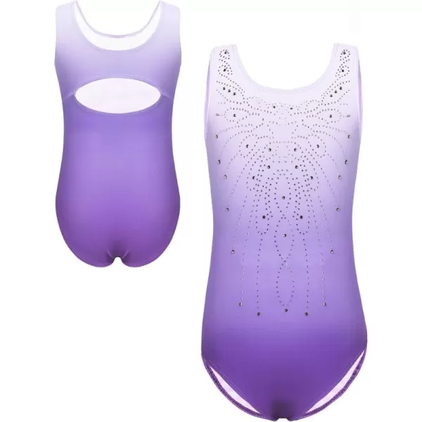 Zaclotre Kid Girls Gymnastic Leotard Sparkly Diamond Color Gradient Ballet Dance One Piece OutfitLight Purple
