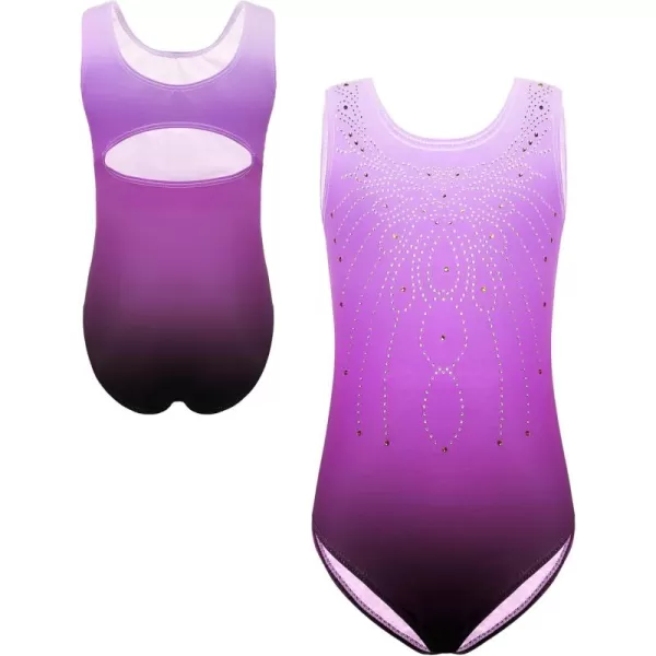Zaclotre Kid Girls Gymnastic Leotard Sparkly Diamond Color Gradient Ballet Dance One Piece OutfitPurple