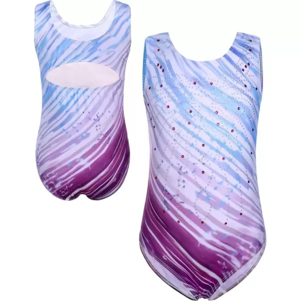 Zaclotre Kid Girls Gymnastic Leotard Sparkly Diamond Color Gradient Ballet Dance One Piece OutfitPurple Stripes