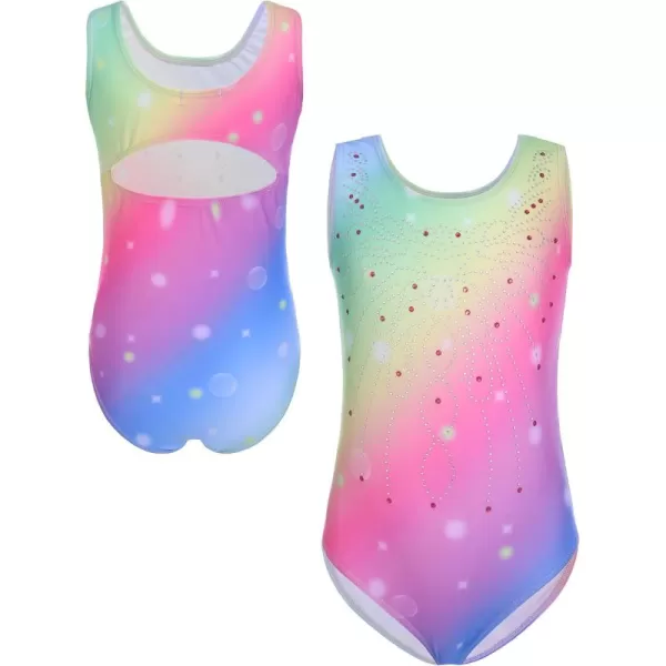 Zaclotre Kid Girls Gymnastic Leotard Sparkly Diamond Color Gradient Ballet Dance One Piece OutfitRainbow