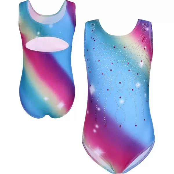 Zaclotre Kid Girls Gymnastic Leotard Sparkly Diamond Color Gradient Ballet Dance One Piece OutfitRainbow Bubble
