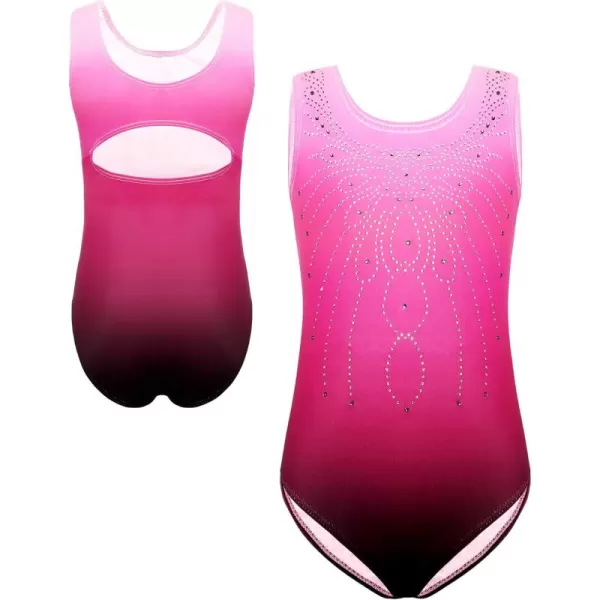 Zaclotre Kid Girls Gymnastic Leotard Sparkly Diamond Color Gradient Ballet Dance One Piece OutfitRose Red