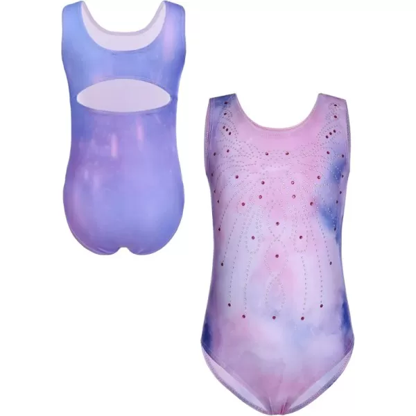 Zaclotre Kid Girls Gymnastic Leotard Sparkly Diamond Color Gradient Ballet Dance One Piece OutfitTie Dye Purple