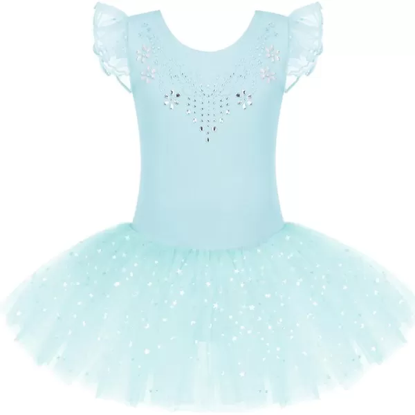 Zaclotre Kid Girls Ruffle Sleeve Ballet Skirted Leotard Shiny Dance Tutu DressesAqua Green
