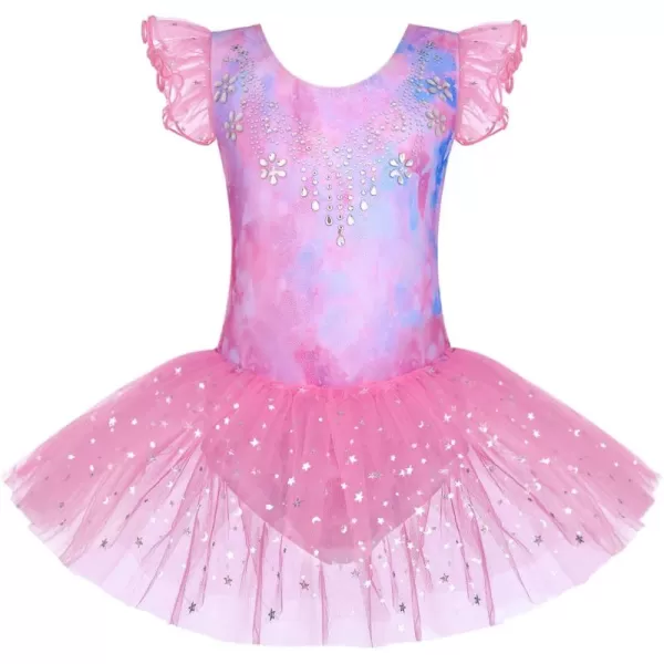 Zaclotre Kid Girls Ruffle Sleeve Ballet Skirted Leotard Shiny Dance Tutu DressesColorful