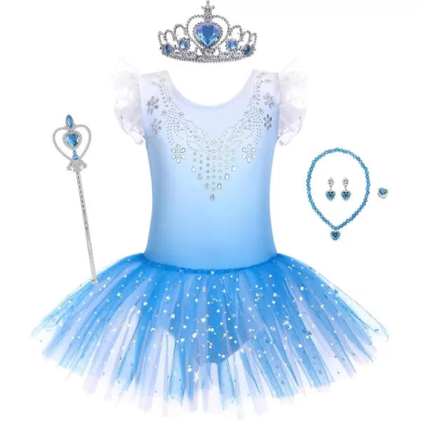Zaclotre Kid Girls Ruffle Sleeve Ballet Skirted Leotard Shiny Dance Tutu DressesDream Blue