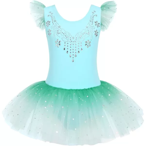 Zaclotre Kid Girls Ruffle Sleeve Ballet Skirted Leotard Shiny Dance Tutu DressesLight Blue Tie Dye