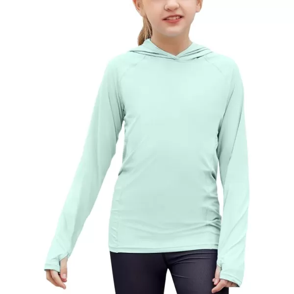 Zaclotre Kids UPF50 Sun Shirt Girls Quick Dry Fit Sun Protection Clothing Athletic Hoodie with ThumbholesAqua Green