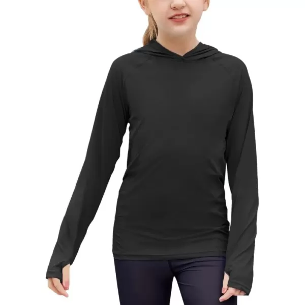 Zaclotre Kids UPF50 Sun Shirt Girls Quick Dry Fit Sun Protection Clothing Athletic Hoodie with ThumbholesBlack