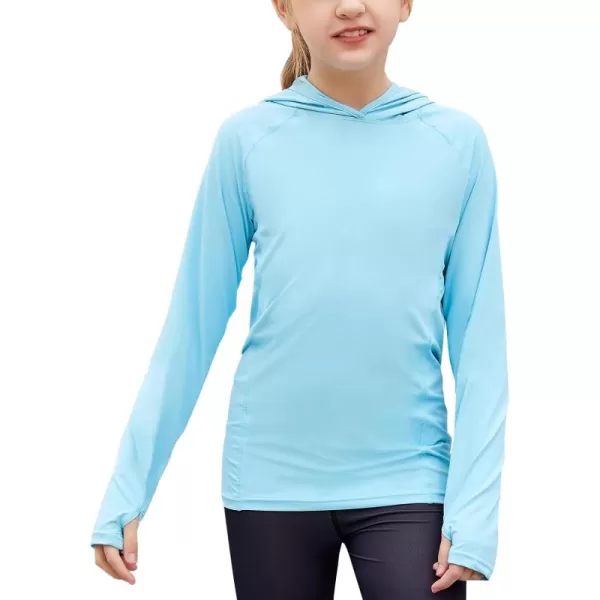 Zaclotre Kids UPF50 Sun Shirt Girls Quick Dry Fit Sun Protection Clothing Athletic Hoodie with ThumbholesBlue