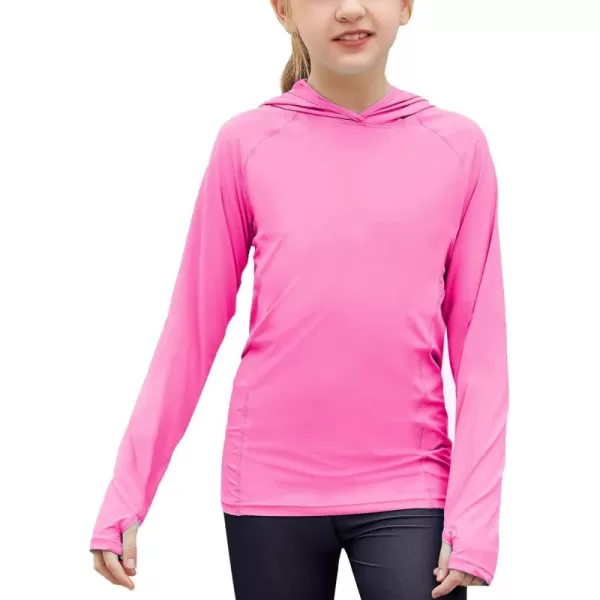 Zaclotre Kids UPF50 Sun Shirt Girls Quick Dry Fit Sun Protection Clothing Athletic Hoodie with ThumbholesFuchsia