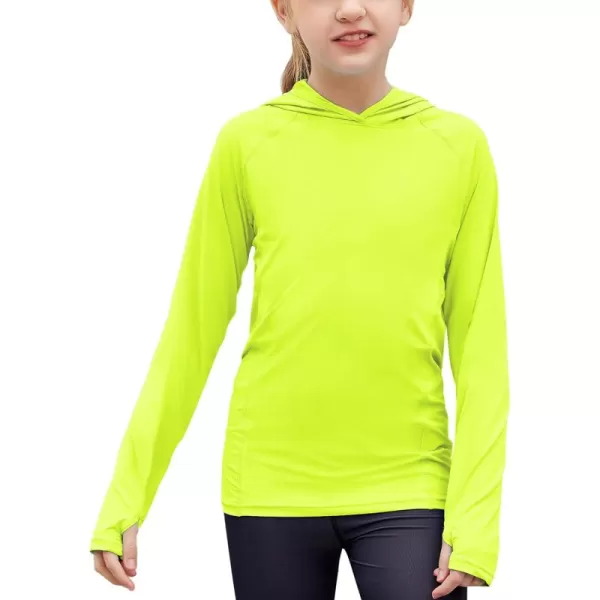 Zaclotre Kids UPF50 Sun Shirt Girls Quick Dry Fit Sun Protection Clothing Athletic Hoodie with ThumbholesNeon Green