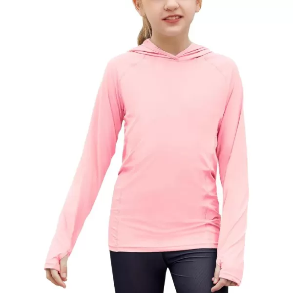 Zaclotre Kids UPF50 Sun Shirt Girls Quick Dry Fit Sun Protection Clothing Athletic Hoodie with ThumbholesPink