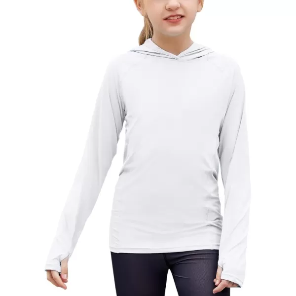 Zaclotre Kids UPF50 Sun Shirt Girls Quick Dry Fit Sun Protection Clothing Athletic Hoodie with ThumbholesWhite