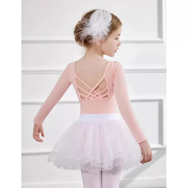 Zaclotre Ballet Leotards for Girls Long Sleeve Crisscross Back Dance Outfit with Removable Shiny Skirt Leotard ComboBallet Pink