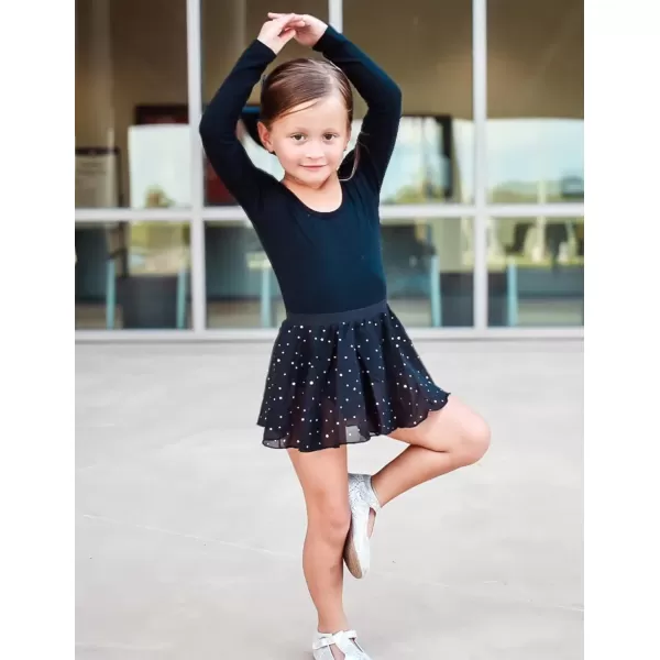 Zaclotre Ballet Leotards for Girls Long Sleeve Crisscross Back Dance Outfit with Removable Shiny Skirt Leotard ComboBlack