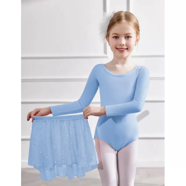 Zaclotre Ballet Leotards for Girls Long Sleeve Crisscross Back Dance Outfit with Removable Shiny Skirt Leotard ComboBlue