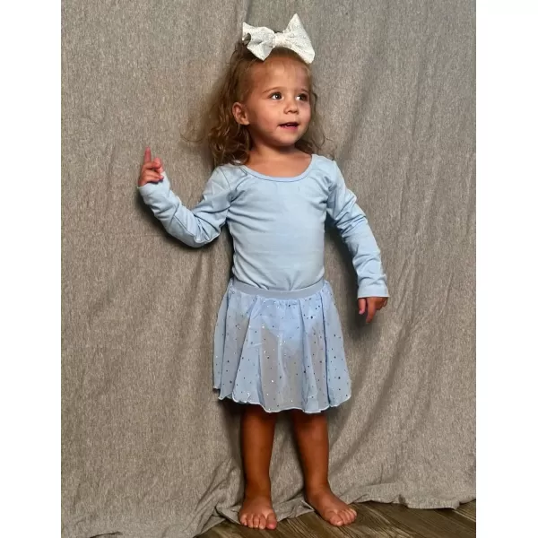 Zaclotre Ballet Leotards for Girls Long Sleeve Crisscross Back Dance Outfit with Removable Shiny Skirt Leotard ComboBlue