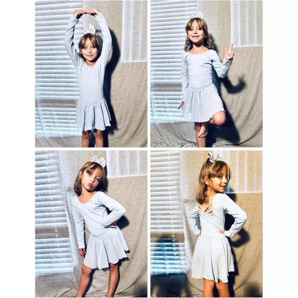 Zaclotre Ballet Leotards for Girls Long Sleeve Crisscross Back Dance Outfit with Removable Shiny Skirt Leotard ComboBlue