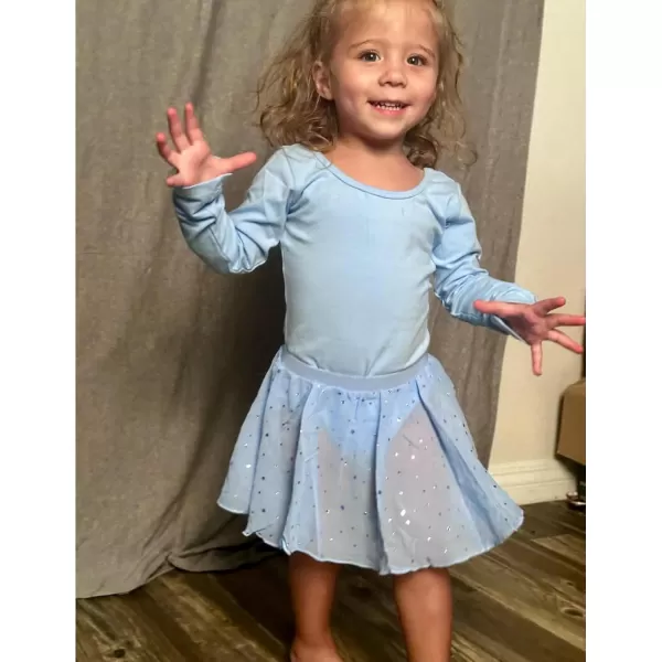 Zaclotre Ballet Leotards for Girls Long Sleeve Crisscross Back Dance Outfit with Removable Shiny Skirt Leotard ComboBlue