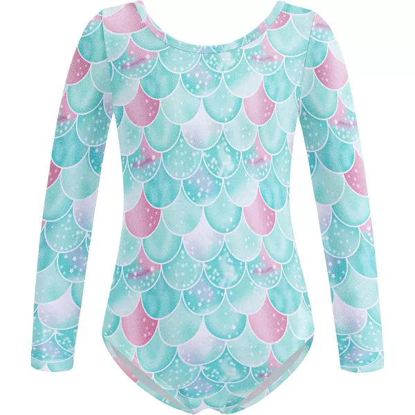 Zaclotre Ballet Leotards for Girls Long Sleeve Crisscross Back Dance Outfit with Removable Shiny Skirt Leotard ComboBlue Mermaid