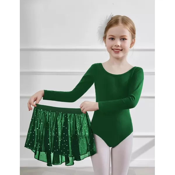 Zaclotre Ballet Leotards for Girls Long Sleeve Crisscross Back Dance Outfit with Removable Shiny Skirt Leotard ComboDark Green