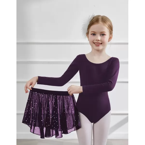 Zaclotre Ballet Leotards for Girls Long Sleeve Crisscross Back Dance Outfit with Removable Shiny Skirt Leotard ComboDark Purple