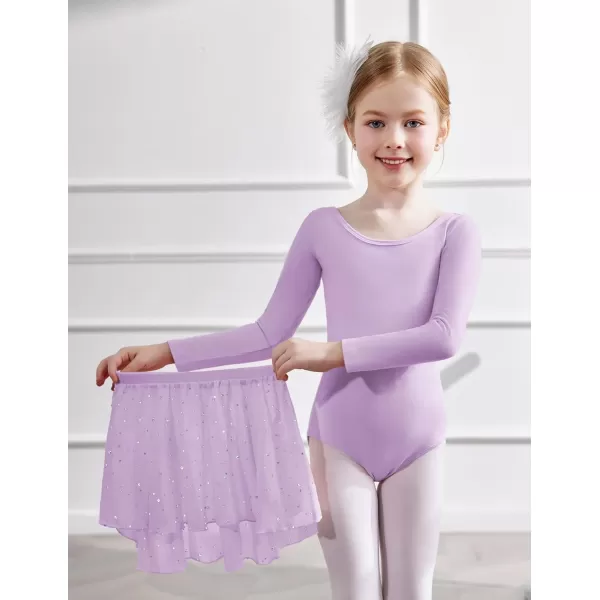 Zaclotre Ballet Leotards for Girls Long Sleeve Crisscross Back Dance Outfit with Removable Shiny Skirt Leotard ComboLilac