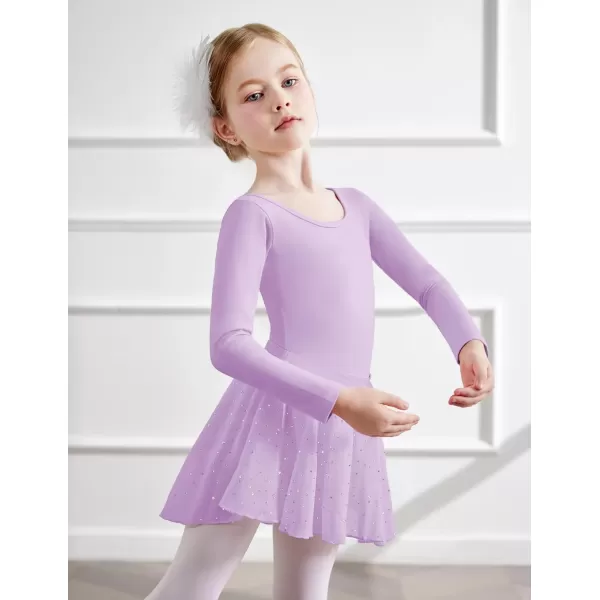 Zaclotre Ballet Leotards for Girls Long Sleeve Crisscross Back Dance Outfit with Removable Shiny Skirt Leotard ComboLilac