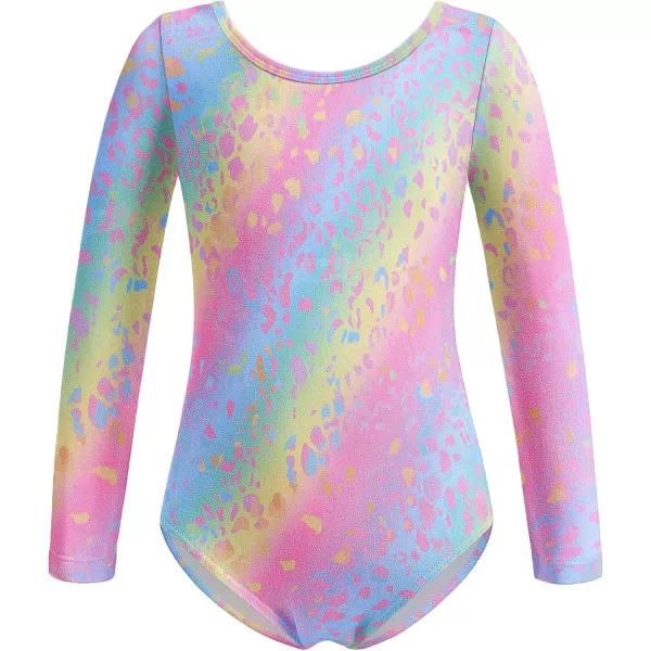 Zaclotre Ballet Leotards for Girls Long Sleeve Crisscross Back Dance Outfit with Removable Shiny Skirt Leotard ComboRainbow Leopard