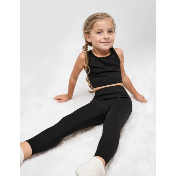 Zaclotre Girls Athletic Leggings Kids High Waist Yoga Pants Tennis Runnig Workout Footless Active Legging PantsBlack