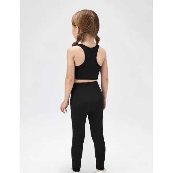 Zaclotre Girls Athletic Leggings Kids High Waist Yoga Pants Tennis Runnig Workout Footless Active Legging PantsBlack