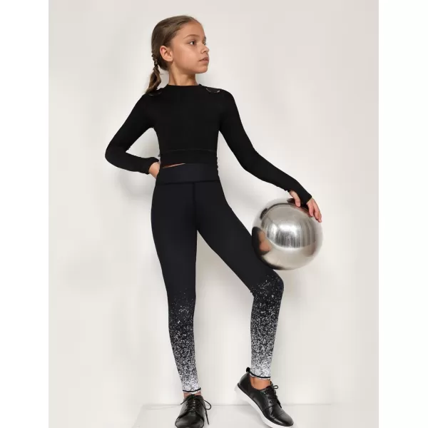 Zaclotre Girls Athletic Leggings Kids High Waist Yoga Pants Tennis Runnig Workout Footless Active Legging PantsGradient Black