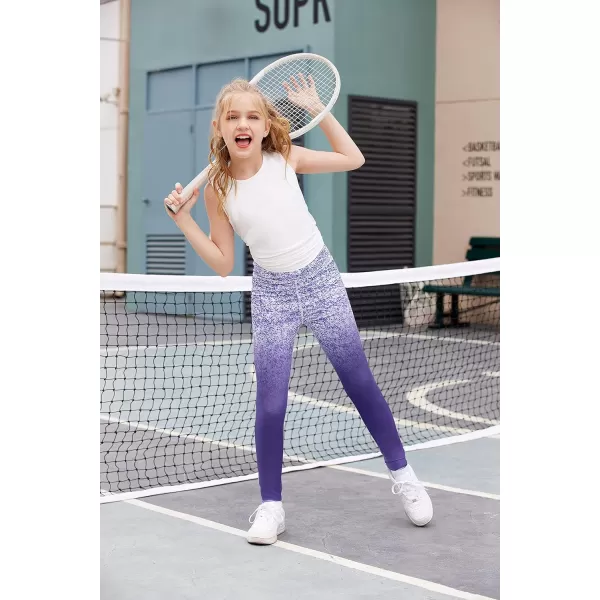 Zaclotre Girls Athletic Leggings Kids High Waist Yoga Pants Tennis Runnig Workout Footless Active Legging PantsGradient Purple
