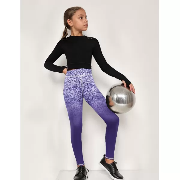 Zaclotre Girls Athletic Leggings Kids High Waist Yoga Pants Tennis Runnig Workout Footless Active Legging PantsGradient Purple