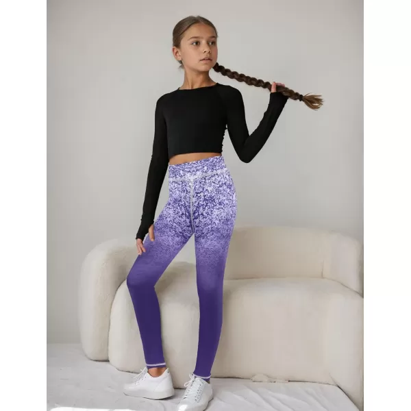 Zaclotre Girls Athletic Leggings Kids High Waist Yoga Pants Tennis Runnig Workout Footless Active Legging PantsGradient Purple