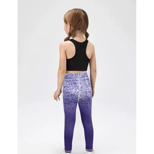Zaclotre Girls Athletic Leggings Kids High Waist Yoga Pants Tennis Runnig Workout Footless Active Legging PantsGradient Purple