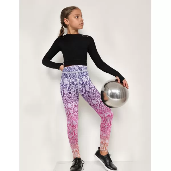 Zaclotre Girls Athletic Leggings Kids High Waist Yoga Pants Tennis Runnig Workout Footless Active Legging PantsRainbow01