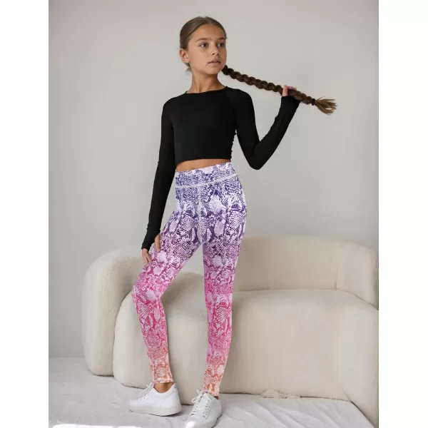 Zaclotre Girls Athletic Leggings Kids High Waist Yoga Pants Tennis Runnig Workout Footless Active Legging PantsRainbow01