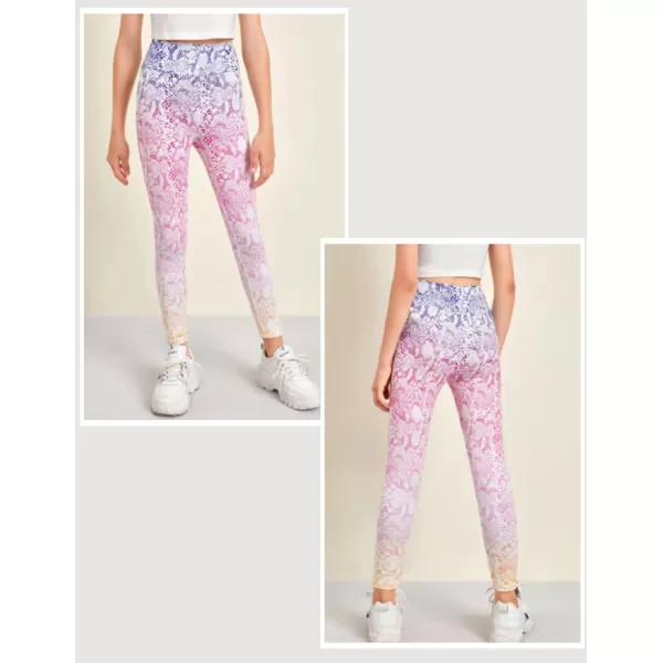 Zaclotre Girls Athletic Leggings Kids High Waist Yoga Pants Tennis Runnig Workout Footless Active Legging PantsRainbow01