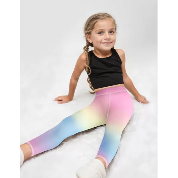 Zaclotre Girls Athletic Leggings Kids High Waist Yoga Pants Tennis Runnig Workout Footless Active Legging PantsRainbow02